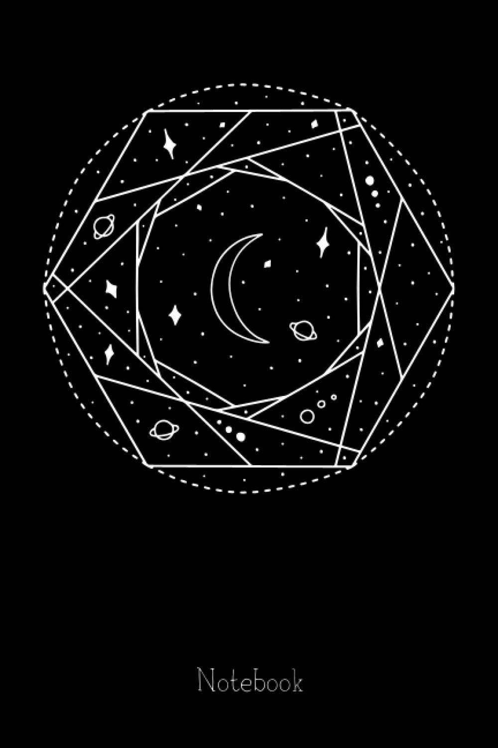 Celestial Line Moon Black and White Notebook: Lined Notebook Journal