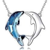 LUHE Dolphin Necklace for Women Sterling Silver Blue Crystal Pendant Jewelry Gifts for Women