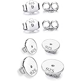 4Pairs 925 Sterling Silver Earrings Backs Replacements for Studs, Secure Earring Backings for Posts, Hypoallergenic Earring Safety Locking Butterfly Ear Backs 5mm Large Flat Earrings Stoppers 6/8mm