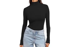 Ekouaer Women's Turtleneck Long Sleeve Shirts Slim Fit Thermal Underwear Tops Lightweight Pullover Tee