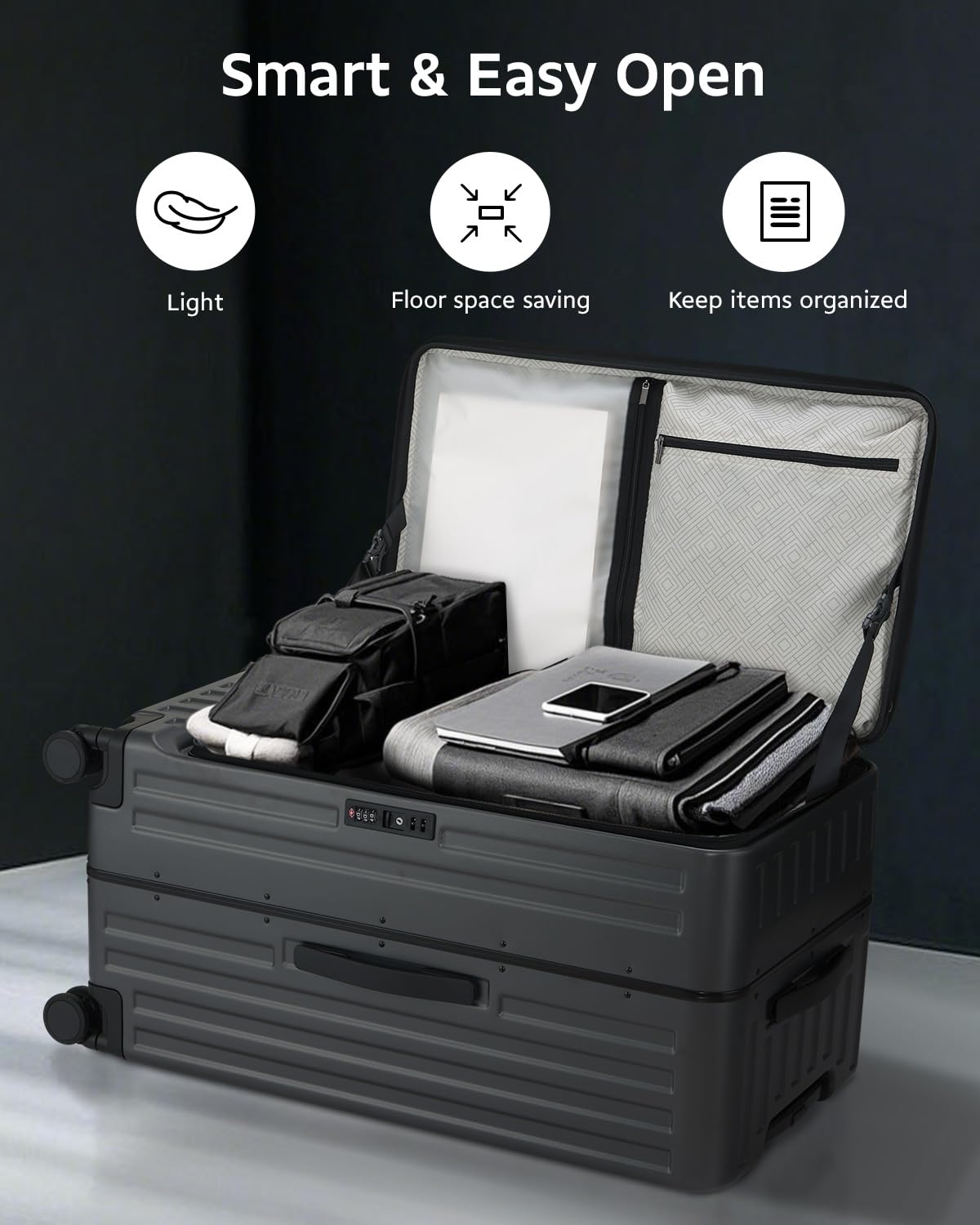 CENSIEN Checked Luggage, Large Suitcase 29 Inch Trunk Luggage with Spinner Wheels, Lightweight ABS+PC Hard Shell with Aluminum Frame, Top Opening, TSA Lock (Black, 1PC)