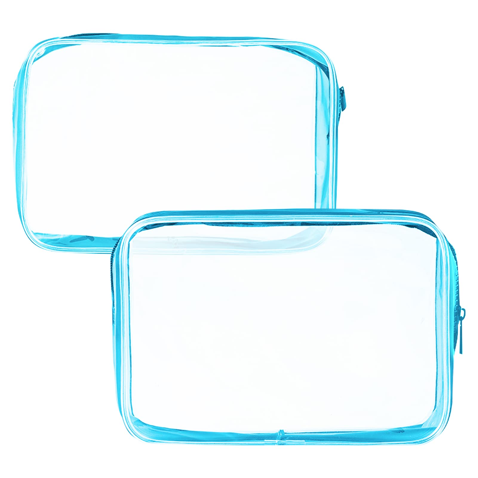 2 PCS Clear Travel Toiletry Bag, Blue Waterproof Toiletries Carry Pouch Clear PVC Makeup Bag Wash Bag Zipped Cosmetic Makeup Organizer Case Travel Luggage Pouch for Men Women and Kids(Medium,Large)