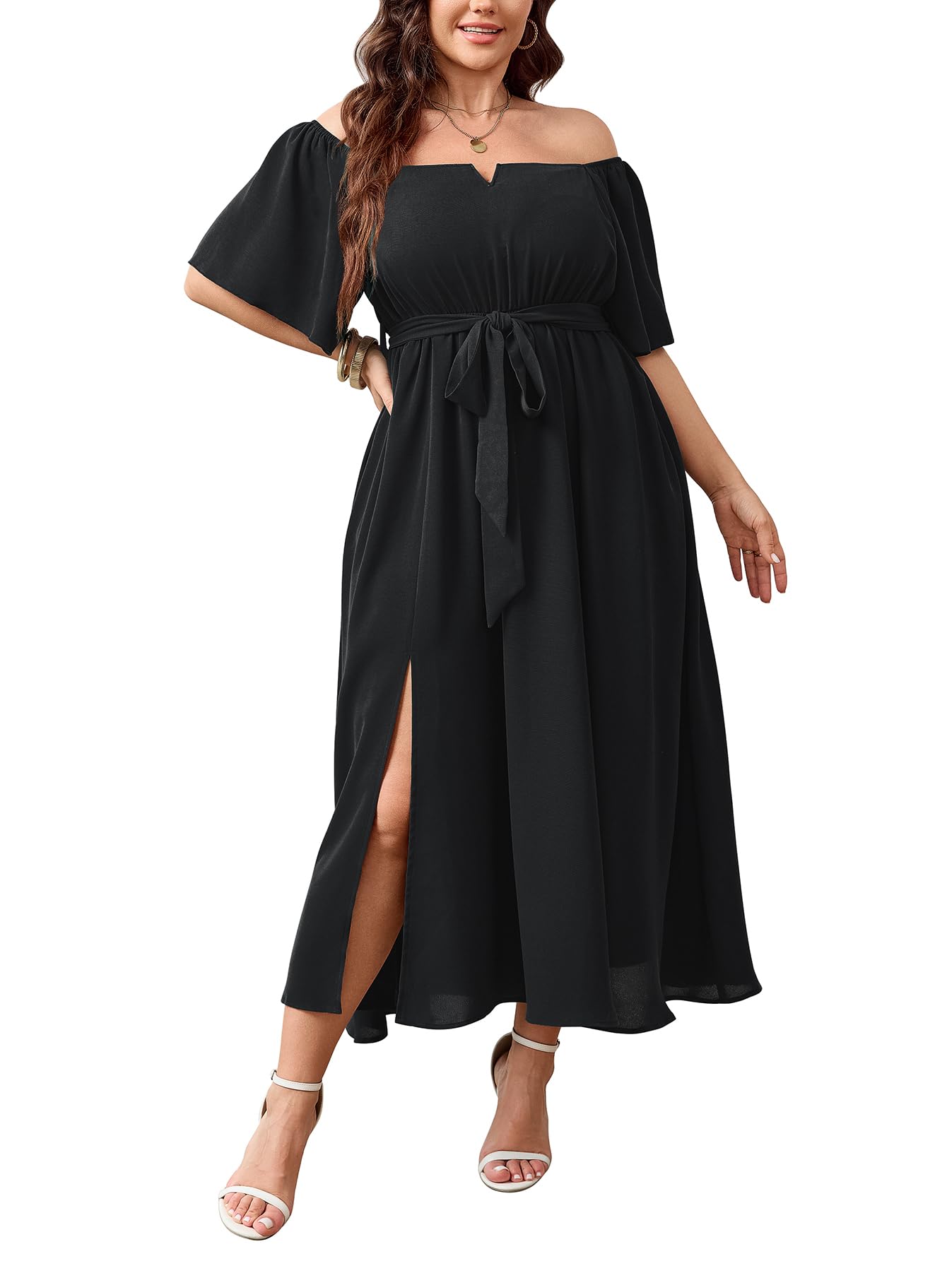 Plus Long Sleeve Off Shoulder Night Party Maxi Dress