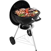 GRILIFE 18 inch Kettle Charcoal BBQ Grill, Perfect Barbecue Gift, Black | Outdoor Portable Grill, Durable &amp; Easy to Assemble with Wheels and Lid
