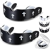 Yaomiao 2 Pcs Cross Mouth Guards Christian Teeth Armor Sport Game Guard & Case Religious Mouth Guard Football Basketball Baseball Wrestling Lacrosse Rugby Boxing Taekwondo