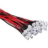 EDGELEC 30pcs 12 Volt 5mm Red Blinking LED Lights Emitting Diodes (1.5Hz Single Color Flashing) Pre Wired 7.9 inch DC 12v LED Light Clear Lens Small LED Lamps