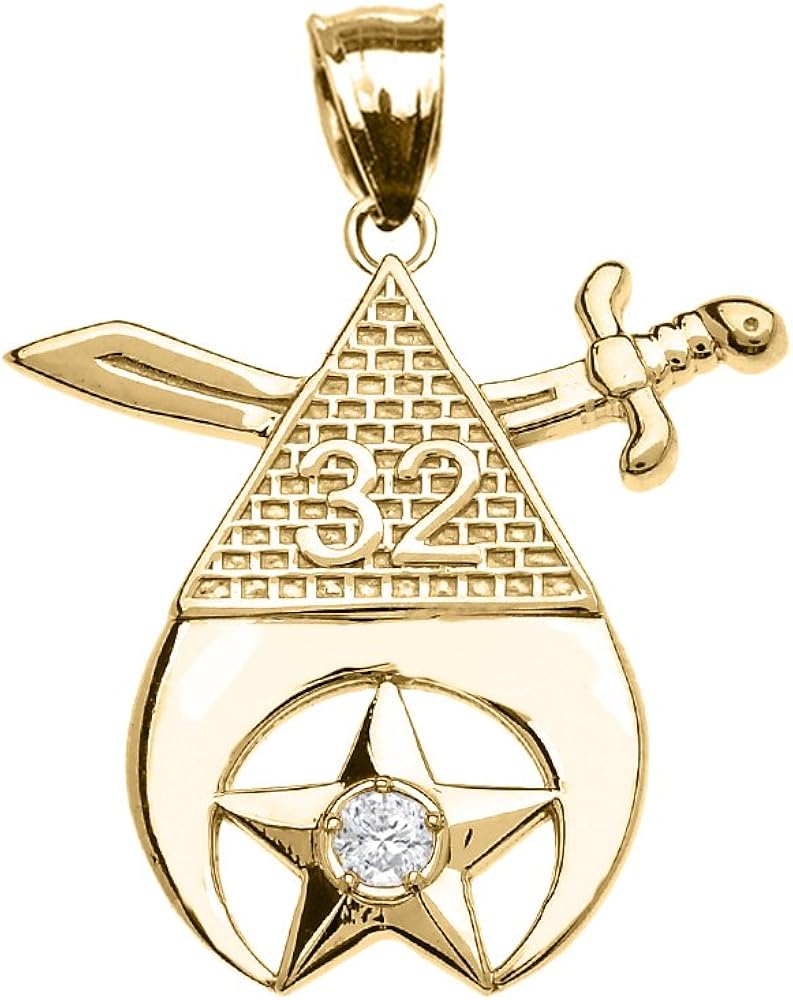 Amazon Com 10k Yellow Gold Freemason Masonic Shriners Diamond Pendant Jewelry