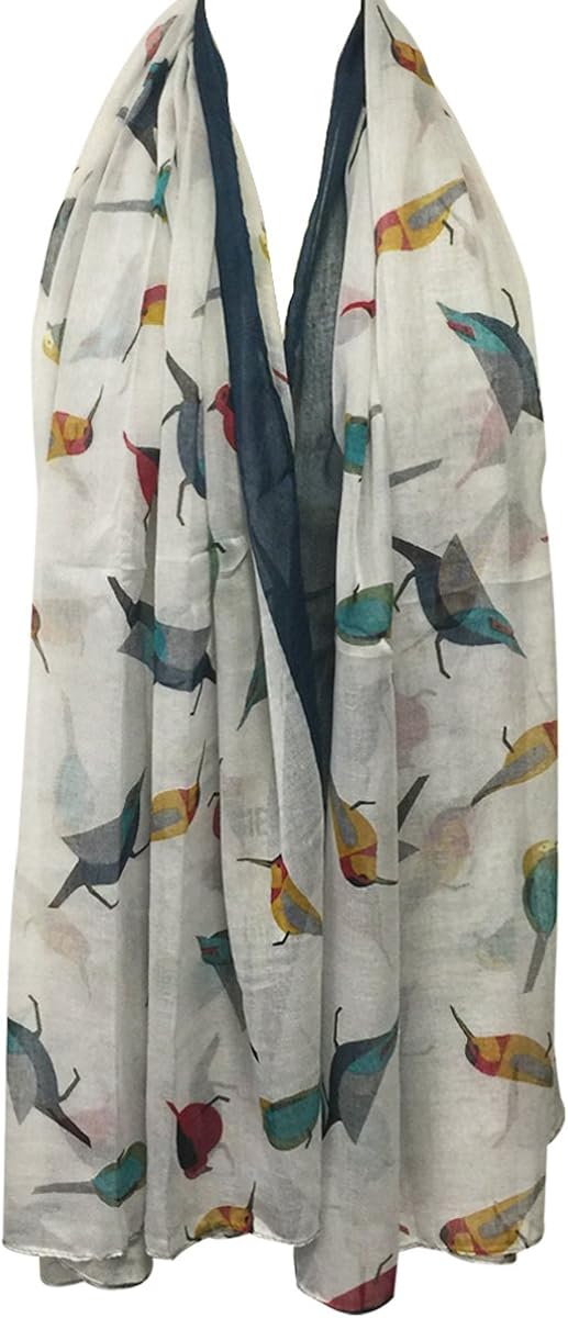 Wrapables Soft Viscose Bird Print Multi-Style Scarf Wrap Shawl Sarong Steel Grey