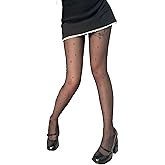 woosnscly Womens Black Tights Red Heart Pattern Sexy Sheer Lace High Waist Pantyhose Nylons Cute Fancy Valentines Day Tights