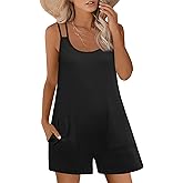 Micoson Womens Summer Casual Sleeveless Rompers Loose Adjustable Strap Stretchy Short Jumpsuits with Pockets