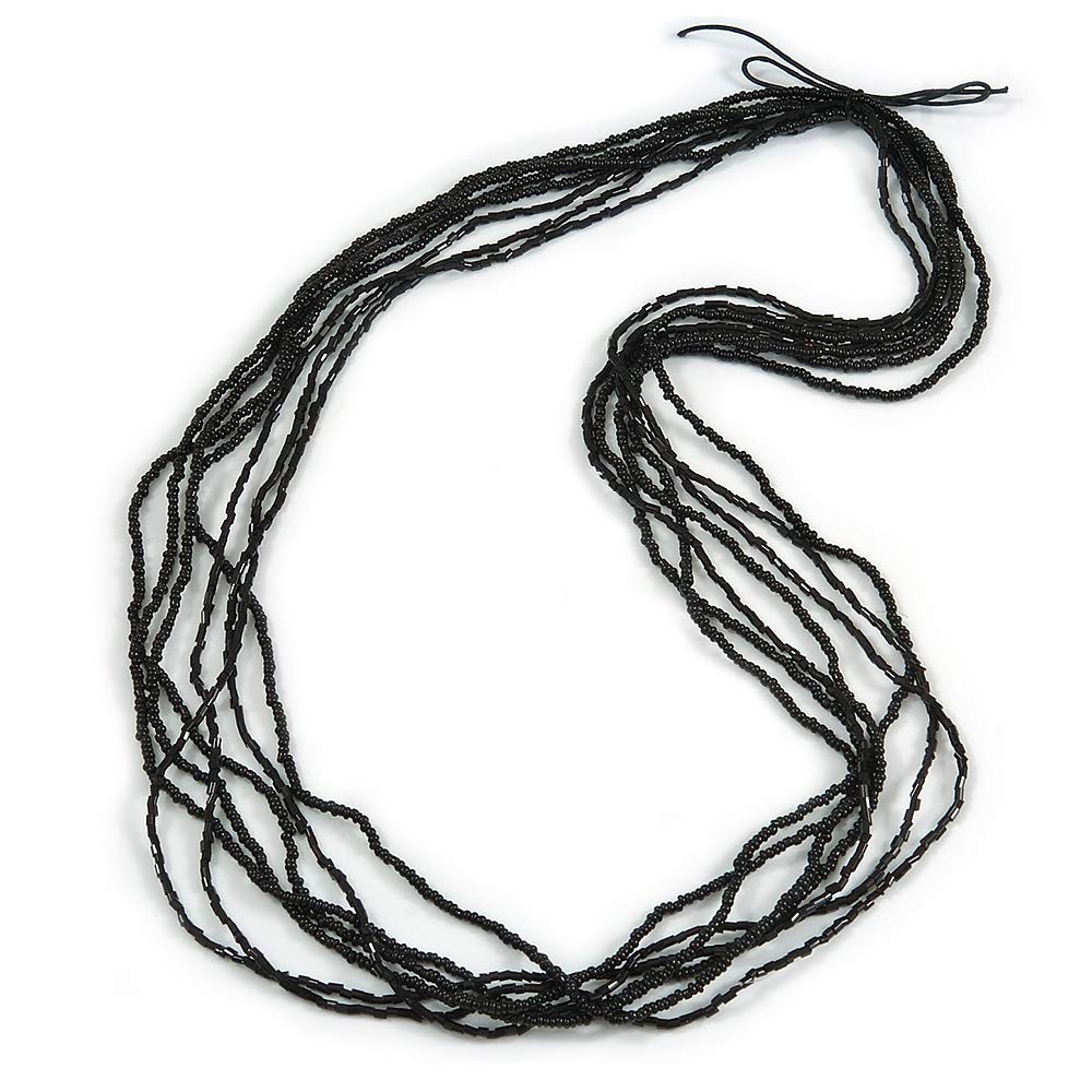 Avalaya Multistrand Black Glass Bead Long Necklace/ 70cm L