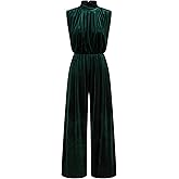 CIDER Jumpsuits For Women Velvet Turtle Neck Wide Leg Jumpsuit Ruched Dressy High Waist One Piece Outfit