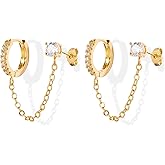 Kenivira Gold Pearl Hoop Earrings for Women | 18K Gold Huggie Dangle Earrings | Lightweight Small Hoop Earrings
