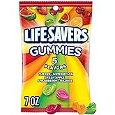 LIFE SAVERS 5 Flavors Gummies Candy Bag, 7 ounce (Pack of 12) | Sweet treat gummies, LifeSavers gummy candy bag, 5 Flavors fruity soft chewy candy for road trips, parties, game night