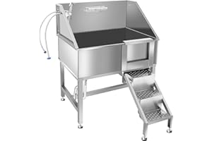 OLIPIC 38" Dog Washing Station, Professional Stainless Steel Dog Bathing Station, Equipped with Three Anti-Slip Steps, Removable Door, Upgraded Spray Nozzle&Hose - Ideal for Home, Pet Grooming Salon,R-RAMP