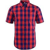 Mens Short Sleeve Casual Plaid Button Down Shirts Work Slim Fit Western Dress Shirt for Men