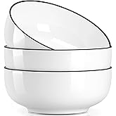NJCHARMS Large Serving Bowls, 8'' Big Soup Bowl 60OZ Set of 3, White Ceramic Bowl for Kitchen, Pho Bowl for Pasta, Ramen, Soup, Fruit Vegetable, Microwave & Dishwasher Safe