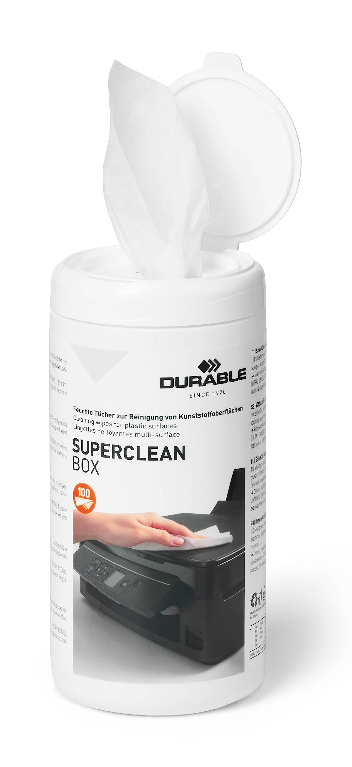 Durable SUPERCLEAN Anti-Static Biodegradable Electronics Cleaning Wipes - for Phones, Tablets, Laptops, Keyboards and PCs - Tub of 100