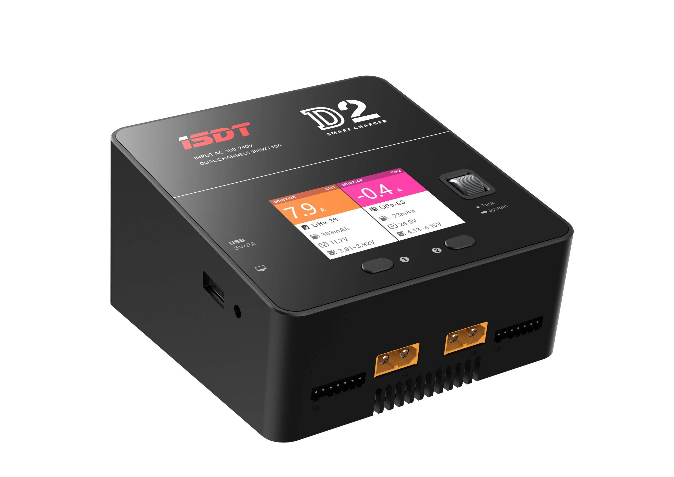 ISDT D2 Mark 2 LiPo Battery Balance Charger, Dual 200W 12A AC Channel Output, Hobby Smart Lipo Charger/Discharger for 1-6S Li-ion, Life, NiCd, NiMH, LiHV, PB Smart Battery