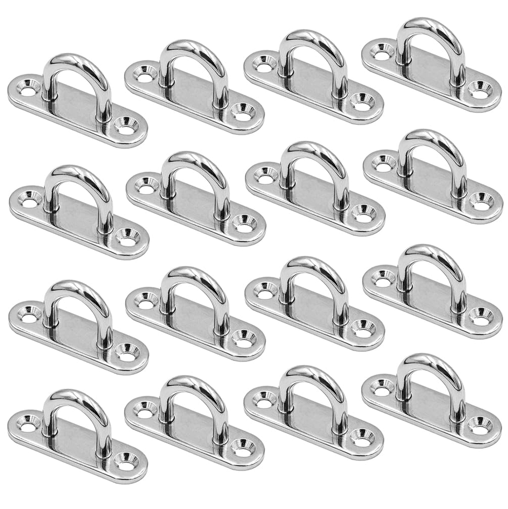 ViLiyDuo Pack of 16 M5 Stainless Steel Eye Plates, Wall Mounting Hooks, Clamping Hooks, Metal for Hanging Items, Boat Accessories