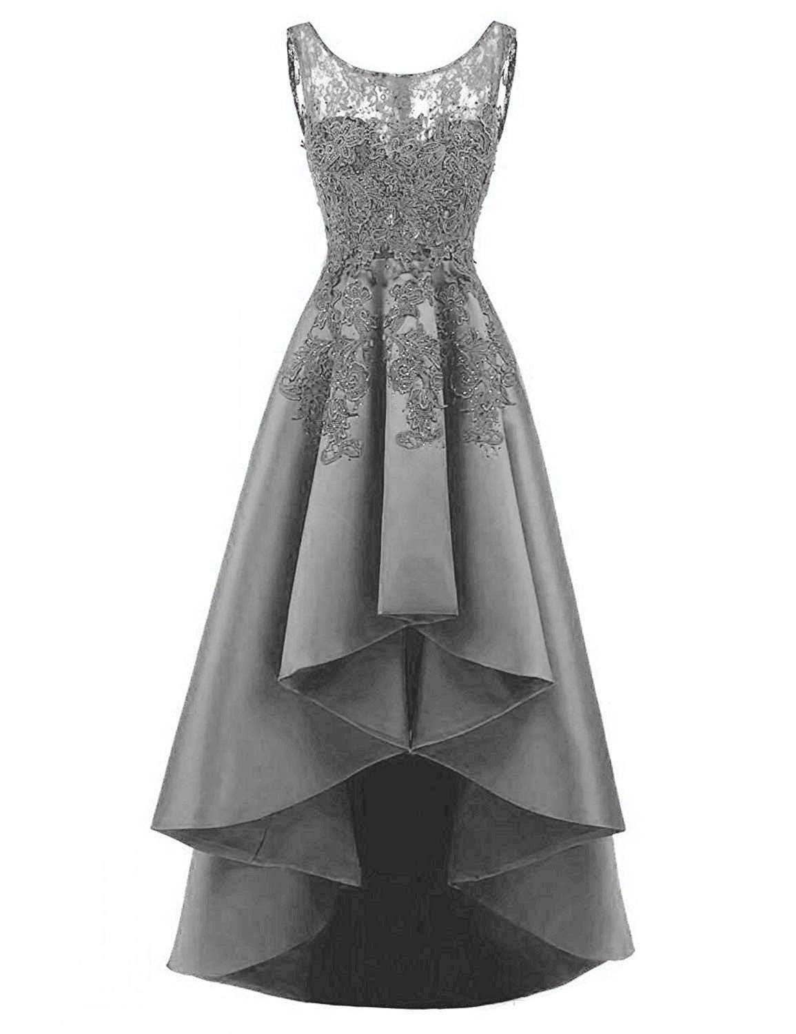 Lady Dress Women's Beading Lace Dress HiLo Satin Prom Dress Evening