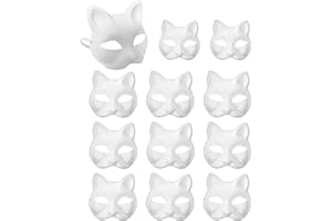 XIPEGPA Therian Masks White Paper Cat Masks to Painted Animal Cosplay Facemask Masquerade Mask Costume Prop for DIY Painting