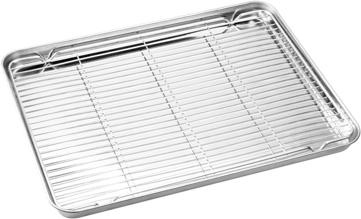 Wildone Baking Sheet & Rack Set [2 Sheets + 2 Racks], Stainless Steel Cookie Pan with Cooling Rack, Size 16 x 12 x 1 Inch, Non Toxic & Heavy Duty & Easy Clean: Kitchen & Dining