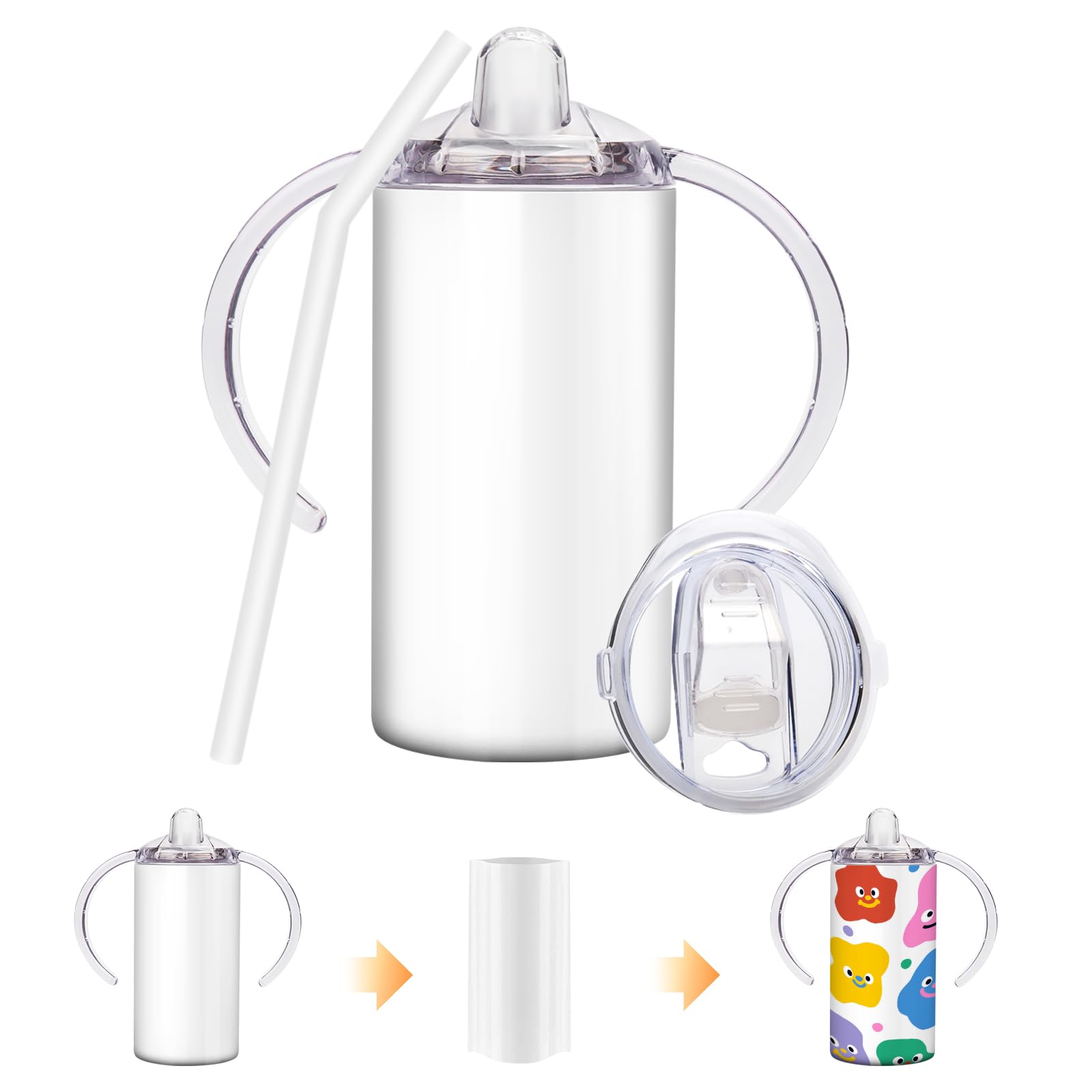 Photo 1 of Vermida Sublimation Sippy Cup Blank with Handle, 12oz Stainless Steel Sippy Cups, Kids Cups with Straws and Lids Spill Proof Double Wall Vacuum Cup for Children