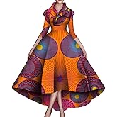 African Dresses for Women A-line Floor-Length Dress Traditional Ankara Kente Print Evening Dress
