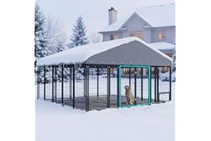 Muphyers 10X10FT Dog Kennel Outside Double Door Dog Kennel Outdoor with Feeding, Heavy Duty Outdoor Dog Crate Durable Dog Cage with Roof & Double Lock