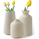 LOJAYUVE Beige Ceramic Vases Set of 3 for Pampas Grass & Dried Flowers, Creative Modern Boho Farmhouse Décor, Small Ceramic Vase for Shelf, Desk, Bookshelf and Entryway