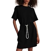 COCOMARTS Dresses for Women Summer Short Sleeve Crew Neck Sweatshirt Dress Drawstring Waist Tunic Tops Mini Vacation Sundress