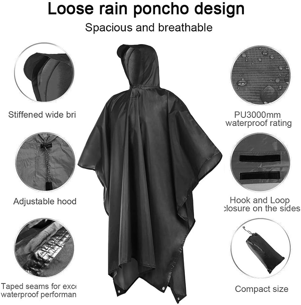Rain Ponchos for Adults Men Women Hooded, Reusable Rain Coats for Camping: Clothing