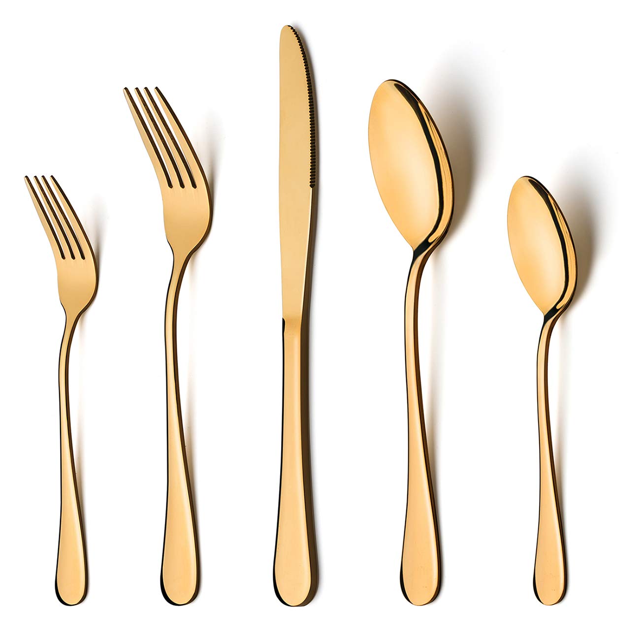 Gold Silverware Set, LIANYU 20-Piece Stainless Steel Flatware Cutlery Set for 4, Gold Mirror Finish, Ideal for Home Wedding Festival Party, Dishwasher Safe
