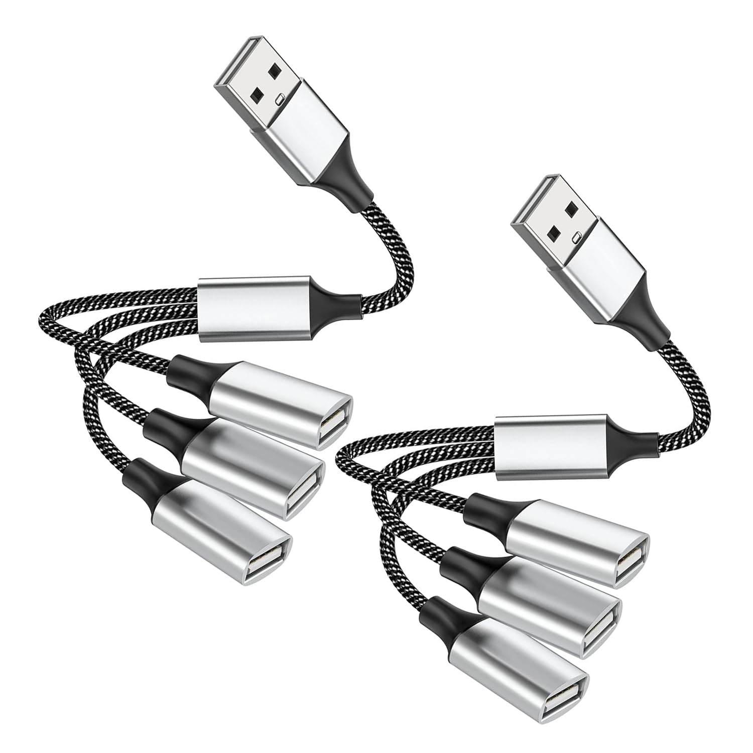 Photo 1 of (2-Packs) USB Splitter Cable 1 to 3, USB 3 Way Splitter Hub Adapter – 1 Male to 3 Female USB 2.0 Extension Cord for Charging & Data Transfer, Compatible with Laptop, PC, Tesla Model 3
