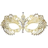 Thmyo Women's Laser Cut Metal Venetian Halloween Mardi Gras Party Mask (Gold 2)