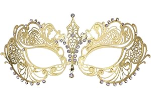 Thmyo Women's Laser Cut Metal Venetian Halloween Mardi Gras Party Mask (Gold 2)