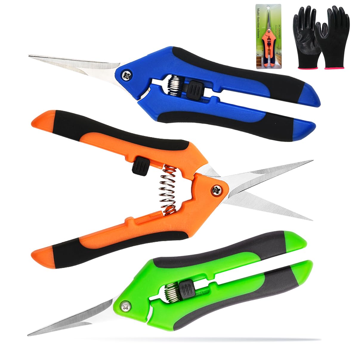 3Pcs Pruning Shears, XingyLi 6.5 Inch Garden Secateurs with Gloves, Stainless Steel Hand Pruner Bud Trimming Scissors, Garden Snips Clippers Tools Kit for Florist Flower Plants Fruit Harvesting