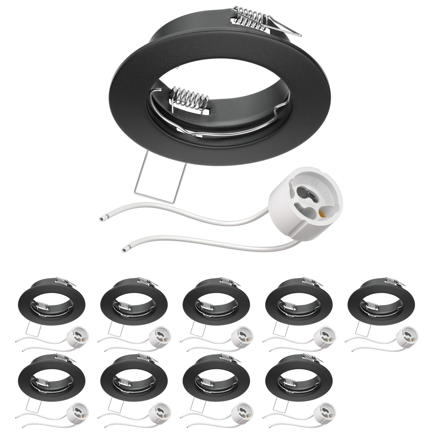 ledscom.de 10 Pieces Ceiling recessed Frame Fere recessed Frame Black matt (LED/Halogen/GU10/MR16/PAR16/50mm) incl. GU10 Socket
