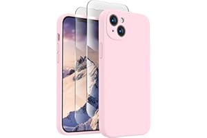 FireNova Designed for iPhone 13 Case, Silicone Upgraded [Camera Protection] Phone Case with [2 Screen Protectors], Soft Anti-Scratch Microfiber Lining Inside, 6.1 inch, Chalk Pink