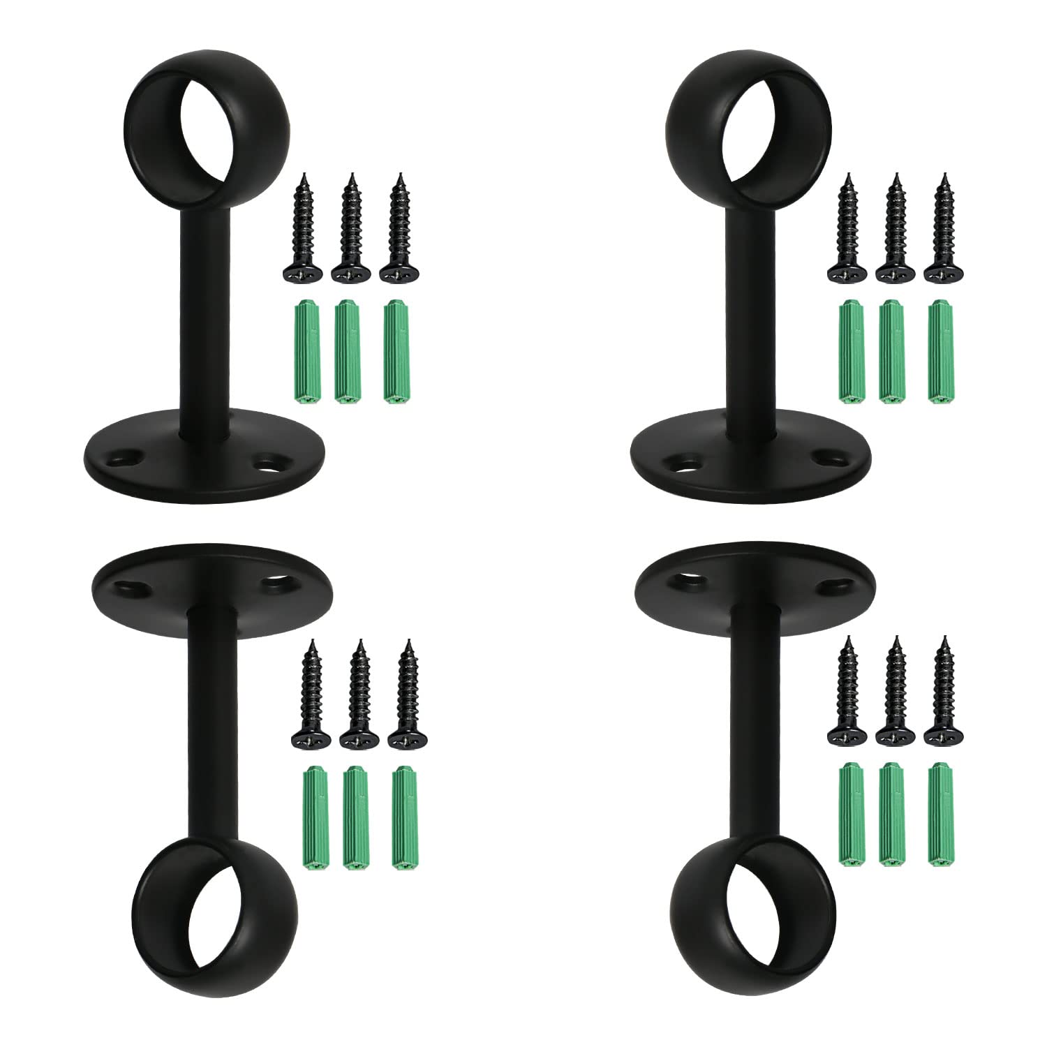 Ohamtes 4Pcs Pipe Hole Diameter 19 mm (3/4"), Stainless Steel Matte Black Flange Rod Bracket Curtain Shower Curtain Rod Ceiling Mount Bracket Closet Pole End Support Socket