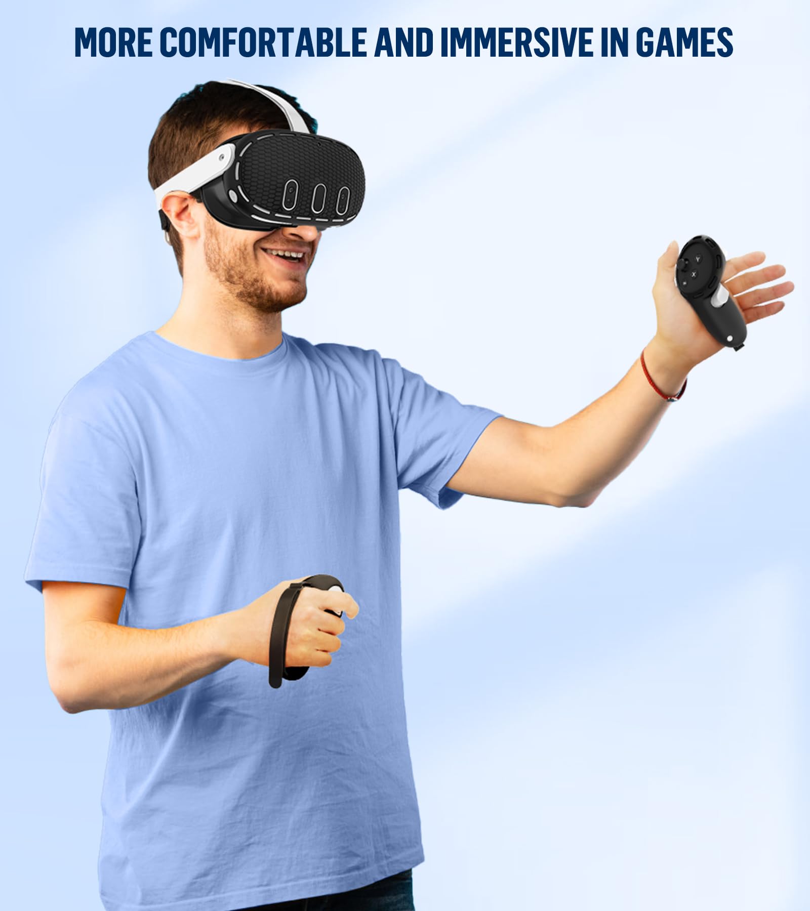 Silicone Cover Set Compatible with Meta/Oculus Quest 3 Accessories, Controller Grips, VR Shell Cover, Facial Interface Cover, Protective Lens Cover, Tempered Glass Lens Caps, Not Fit Quest 3S