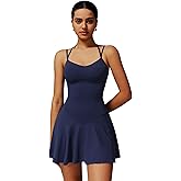 Tennis Dress for Women with Built in Shorts Spaghetti Straps 2-in-1 Ruffle A-line Active Yoga Golf Dress