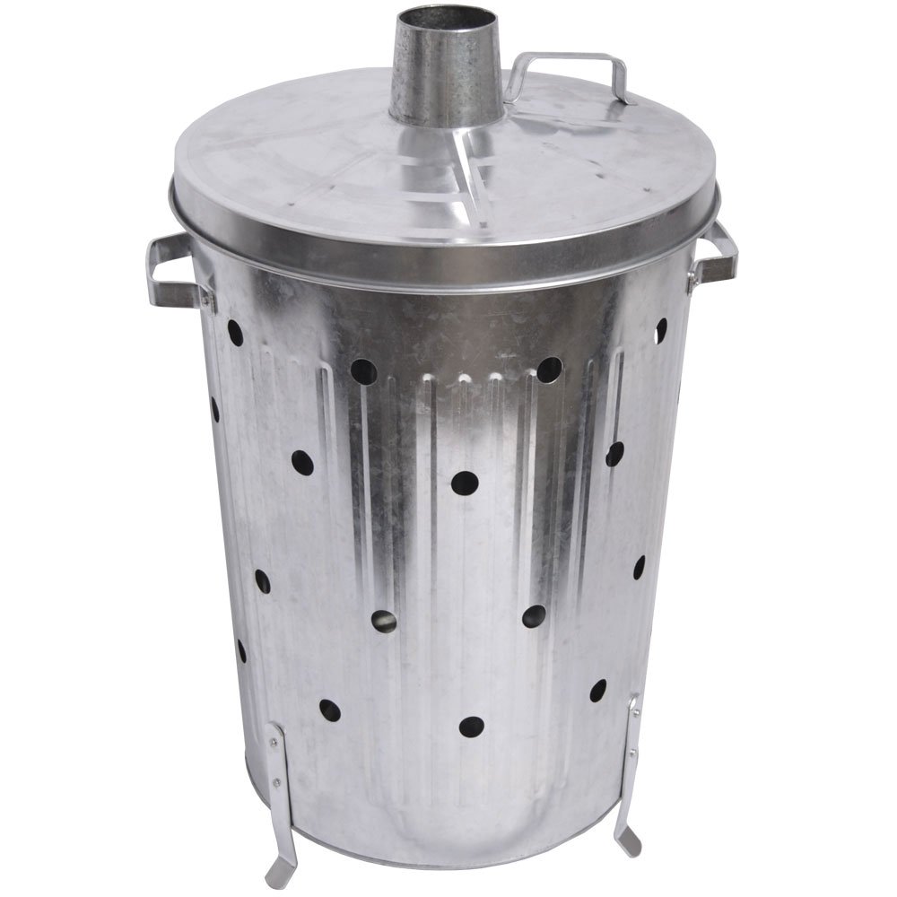 Fire Vida Galvanised Metal Incinerator Fire Bin Waste Burner Grey, 75 Litre