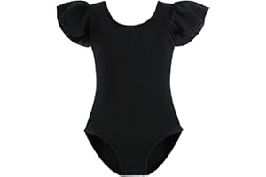 Stelle Girls Leotards Black Ballet Dance Leotards Ruffle Short Sleeve Gymnastics Outfits(Toddler/Little Kid/Big Kid)