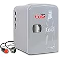 Diet Coke Mini Fridge - 6 Can Refrigerator for Bedroom Office, Portable Table Top Beverage Cooler, 12V 110V Refrigerador For Drinks, Soda, Wine, Breast Milk, Use In Car, Dorm, Outdoor, Patio