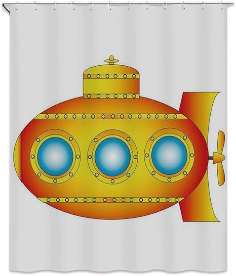 Amazon 黄色い潜水艦の装飾 シャワーカーテン 180 X 0cm 海をテーマにした白い背景のイラスト印刷の潜水艦 防カビ 防水 バス用品 プライバシー保護 取付簡単 オレンジイエロー シャワーカーテン ホーム キッチン オンライン通販