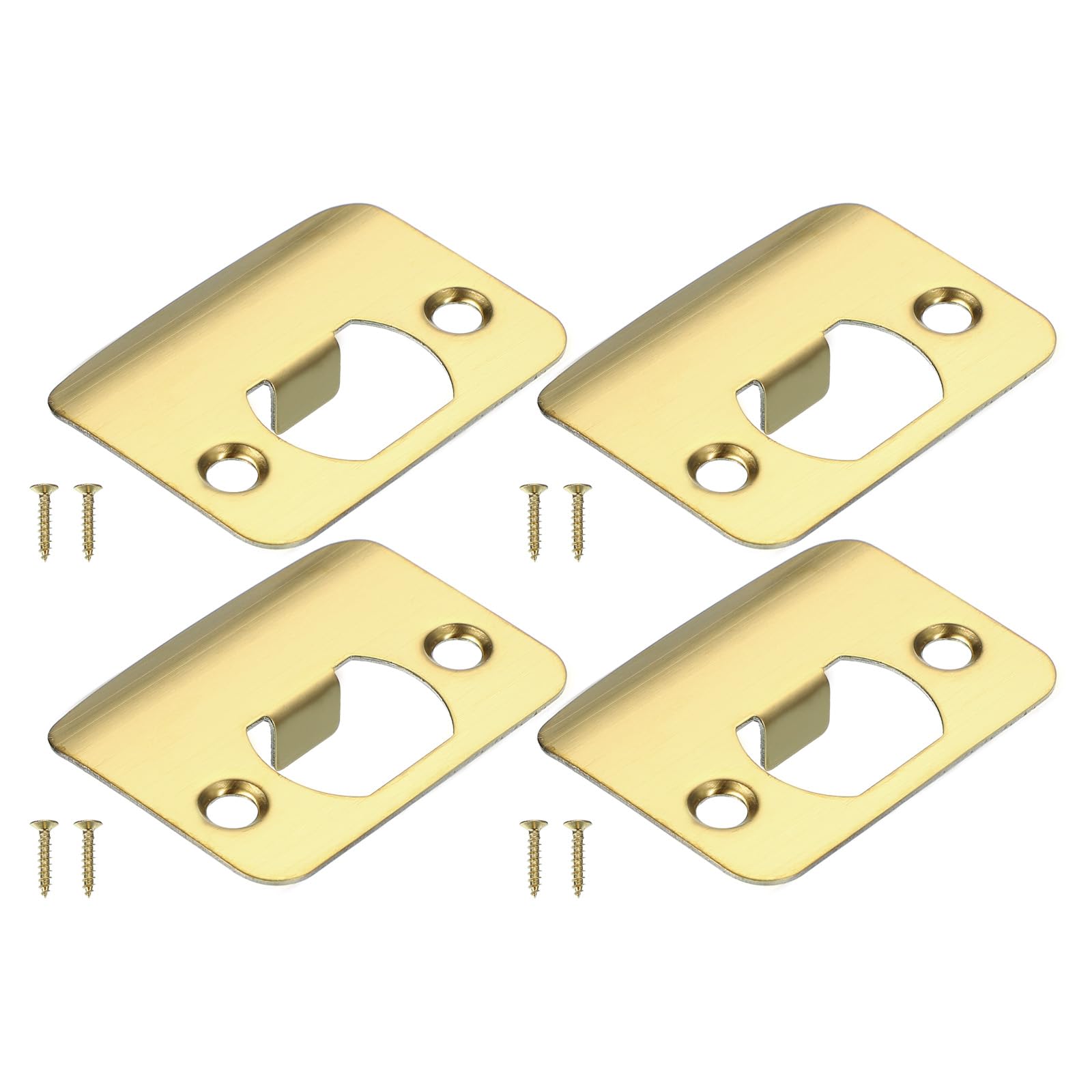 PATIKIL Door Strike Plate 2-1/4"x1-3/4",4 Pcs Round Corner Extended Lip Strike Plate, Universal Security Latch Strike Deadbolt Strike with Screw Interior & Exterior Doors,Gold