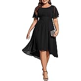 Ever-Pretty Women's Plus Size Formal Wedding Guest Dresses for Curvy Women A Line Chiffon Midi High Low Cocktail Dress