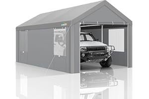 COBIZI Carports 10x20 Heavy Duty Car Canopy Garage with Removable Sidewalls & Doors, Galvanized Frame Portable Carport Canopy with Built-in Sandbags & All-Season Tarp for Car Boat Truck, Gray